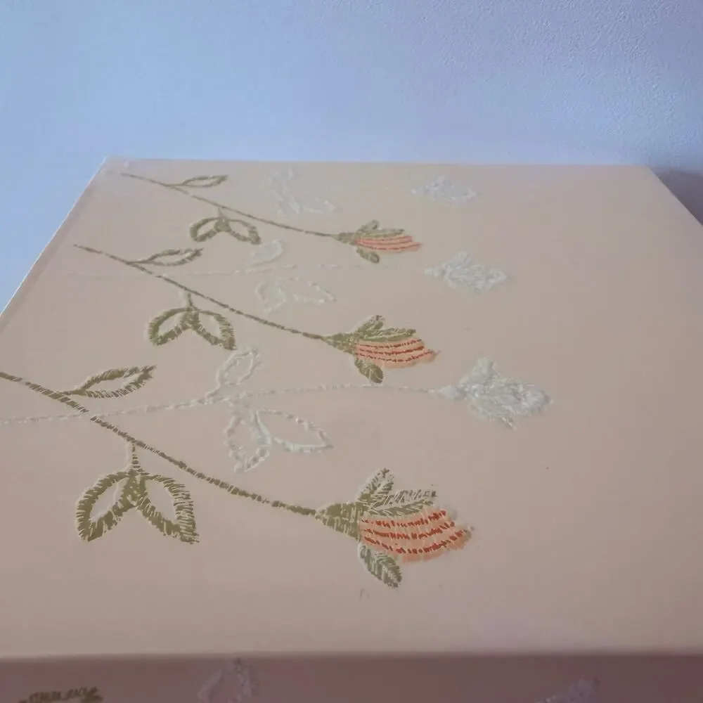 Vintage Plastic Tissue Box Cover Pink Peach Raised Orange White Flowers Japan 5”